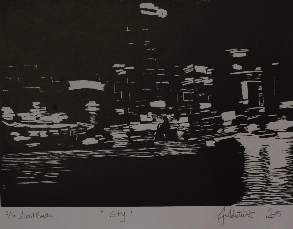 City 2/10<br>Linol Print <br>(26x34cm)2015<br>